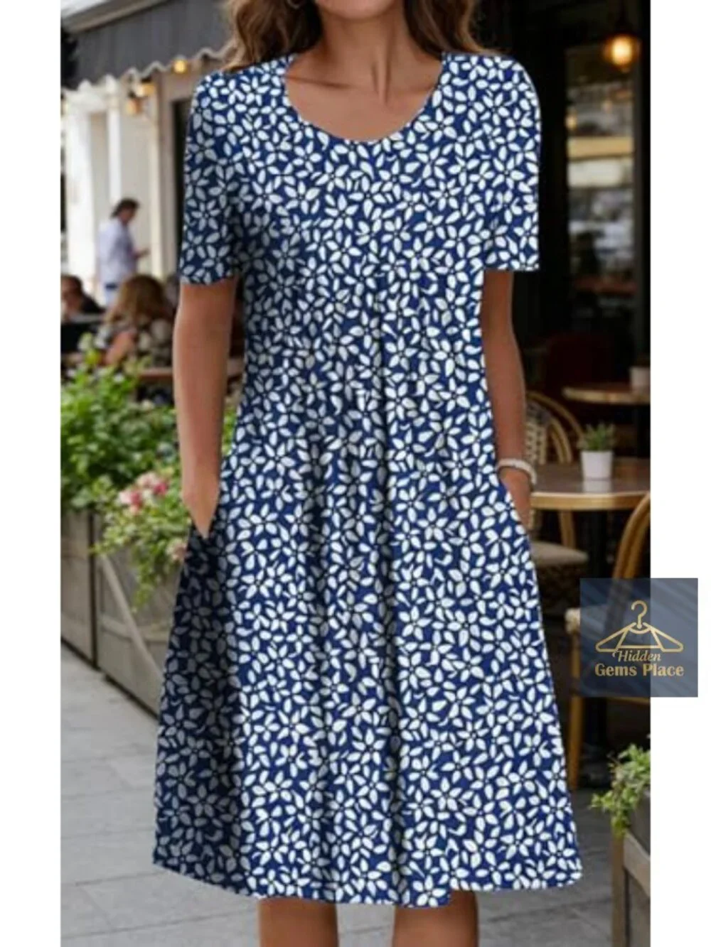 Casual Short Sleeve Knee Length T-Shirt Dress Loose Swing Boho Midi Dress with